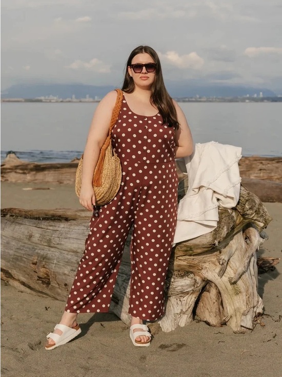 Smash + Tess Pants - Smash + Tess Brown Polka Dot Wide-Leg Jumpsuit
